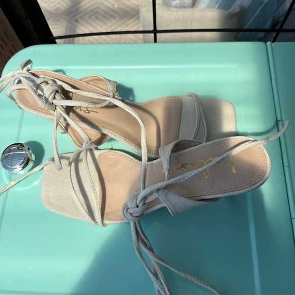 Lulu’s Bone Wiley Square Toe Lace Up High Heel Sandals 11 - Picture 3 of 8